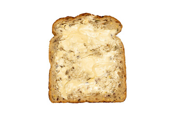 Wholemeal sliced bread and butter which has breakfast health benefits cut out and isolated on a transparent background, from a close up studio shot, stock photo png image