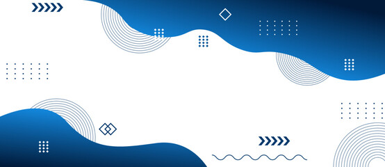 Blue template banner with light blue gradient color. Design with liquid form