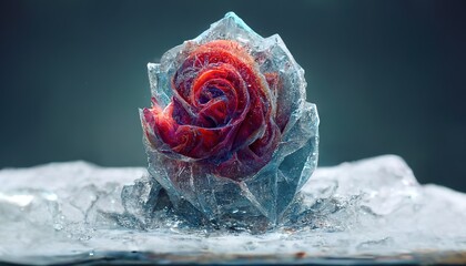 illustrative representation of a rose in the ice - obrazy, fototapety, plakaty