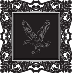 Fototapeta na wymiar duck bird with floral frame logo handmade silhouette vector