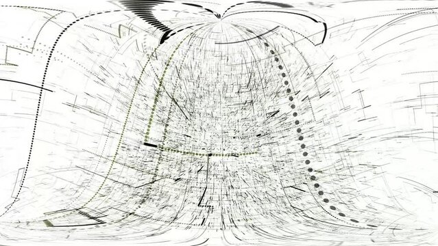 Futuristic hi-tech background, 3D animation, black and white