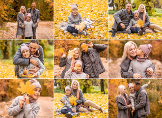 Fototapeta na wymiar Collage of children and autumn. Selective focus. 
