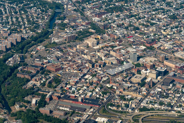 Aerial view of a town in Northern New Jersey, USA