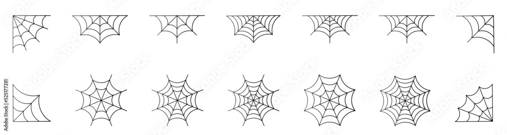 Poster spiderweb vector icon set. halloween cobweb symbol collection