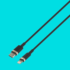 cable with Type-C and Lightning connector, on a blue background