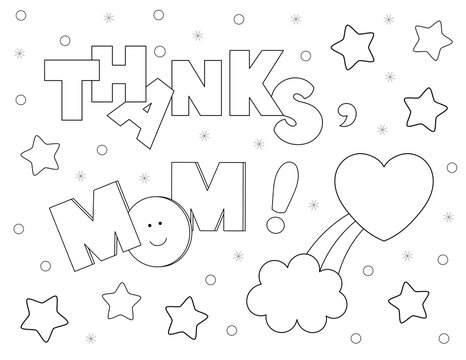 Thanks Mom, Cute Coloring Page Design With Stars And Lots Of Fun Shapes. You Can Print It On Standard 8.5x11 Inch Paper