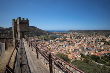 Fototapeta na wymiar View of the city of Bosa from the Serravalle Castle
