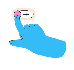 Colorful handspress on button. Different gestures sign vector. Human hand switch button.