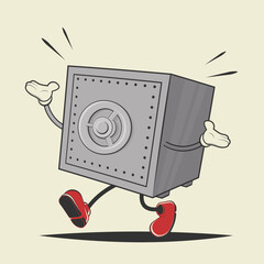 funny cartoon illustration of a walking safe