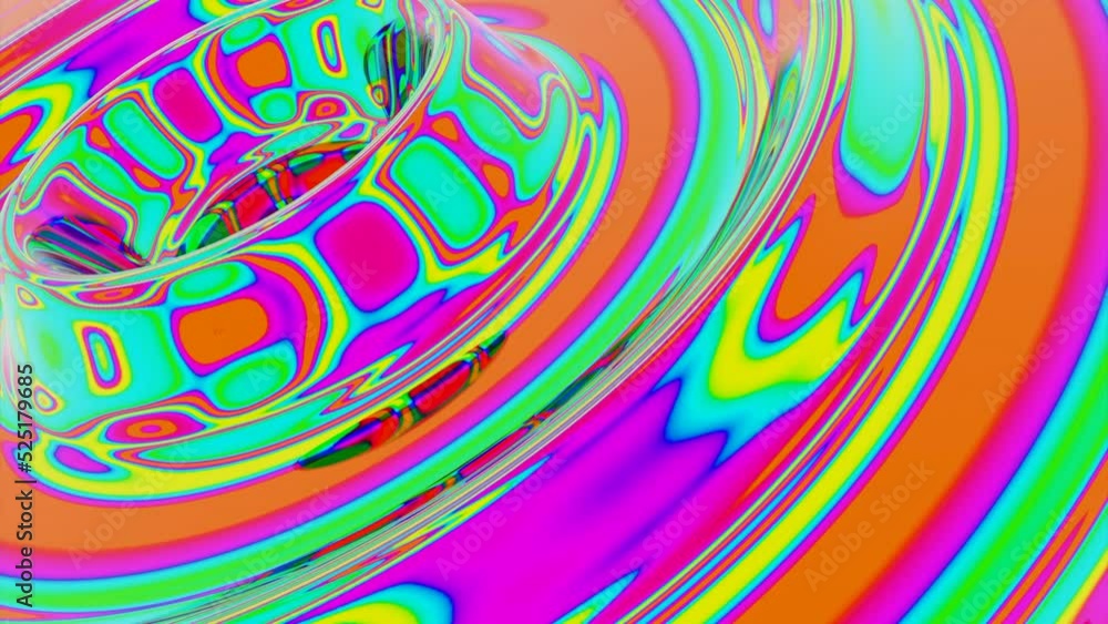 Poster psychedelic colors in liquid with wave drops. design. psychedelic 3d animation with colorful liquid 