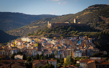 View of the city of Bosa from the hill, Oristano, Sardinia,Italy