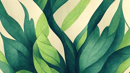 Green plant and leafs pattern. Pencil, hand drawn natural illustration. Simple organic plants design. Botany vintage graphic art. 4k wallpaper, background. Simple, minimal, clean design. - obrazy, fototapety, plakaty