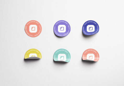 Set of Six Round Stickers Mockup