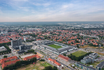 Fototapeta na wymiar Panoramic aerial drone summer view over Viborg, Denmark