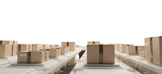 packages as parcel or logistic on conveyor belts 3d-illustration