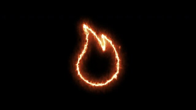 Fire Flame Icon 4K animation. Flamethrower isolated on black background with alpha channel. Perfect for animations, digital composition. Fire Icon in Flame Effect.