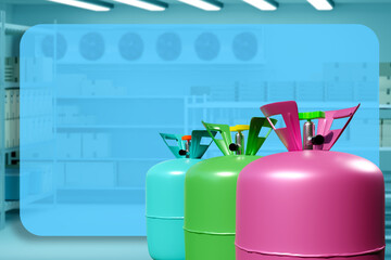 Industrial refrigeration equipment. Freon-filled gas cylinders. Freon for supermarket refrigerator....