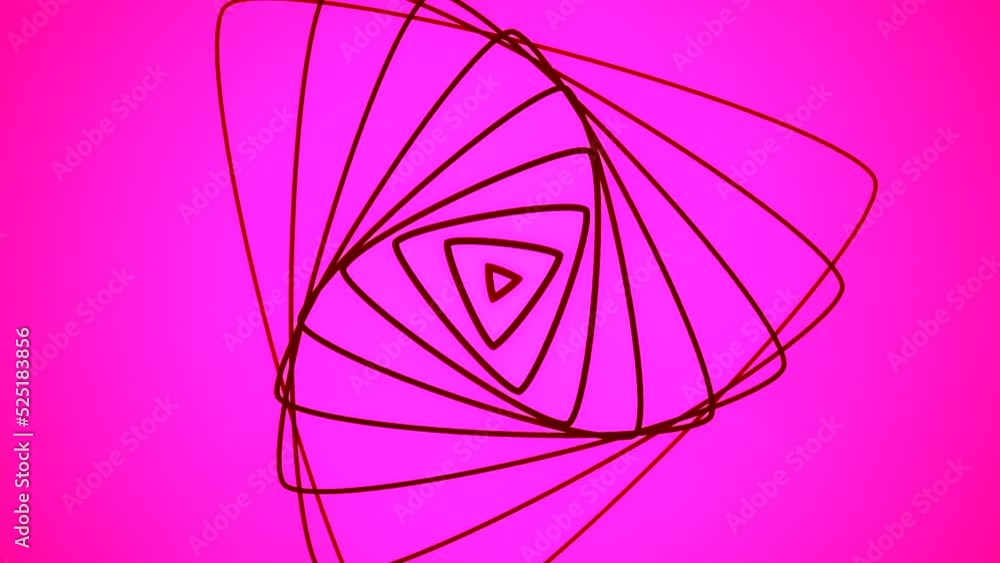 Poster animation with rotating triangles in spiral. motion. beautiful geometric spiral of triangles on colo
