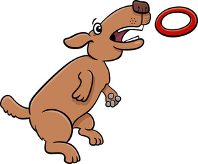 cartoon dog jumping and catching a ring toss toy