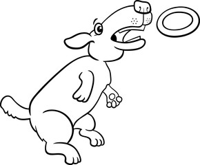 cartoon dog catching a ring toss toy coloring page