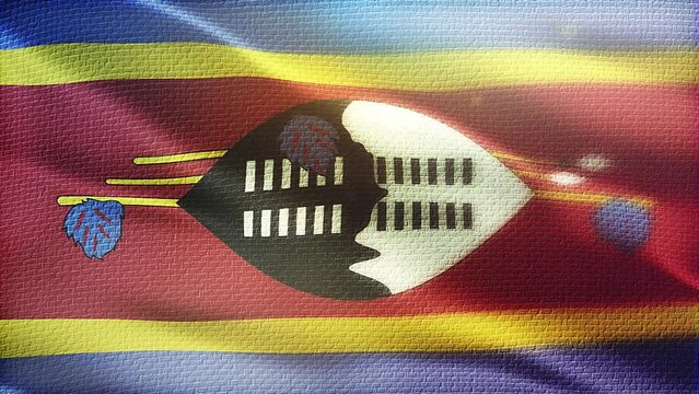 Flag of Swaziland. Beautiful detailed texture fabric waving in the wind.