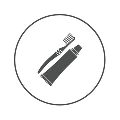 Cleaning toothpaste and brush icon | Circle version icon |