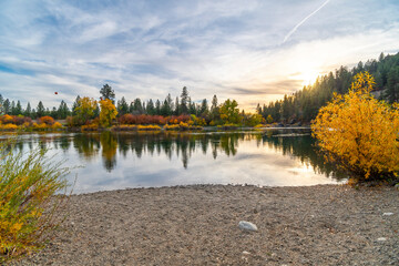 The small beach and swimming hole area at Plantes Ferry Park on the river in the Spokane Valley...