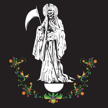 The SANTA MUERTE, symbol of praise, respect and adoration in Mexico and many other countries. Vector illustration of the SANTA MUERTE.