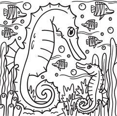  Sea Horse Coloring Page for Kids