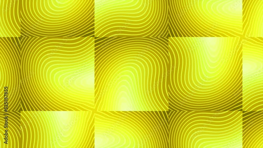 Poster Background with square sections and moving stripes. Motion. Stylish animated background with pattern of moving stripes in squares. Beautiful pattern with curved stripes in squares