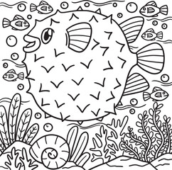 Fototapeta na wymiar Pufferfish Coloring Page for Kids