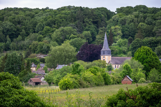 St Andr&eacute; church in Le Bec-Hellouin in spring, Normandie, France