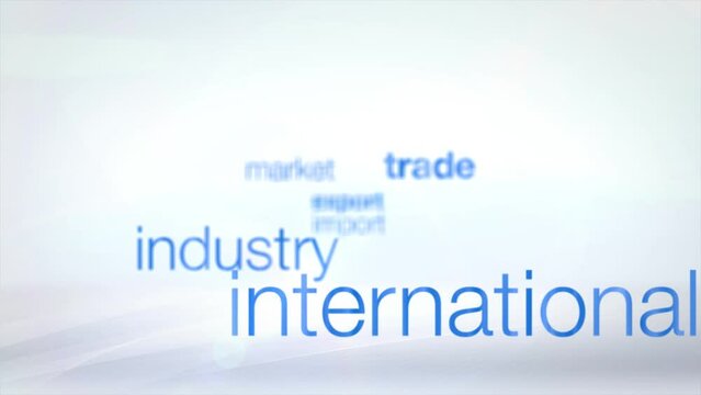 4k economy animated word cloud. export, import, market, trade, industry, packaging, international, shipping, freight, port, technology, retail, storage, economy
