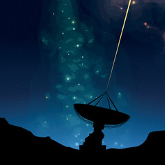 big telescope pointed to deep colorful space