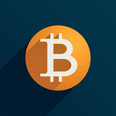 bitcoin simple design icon on blue back