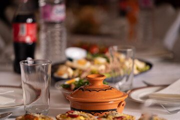 various traditional Tunisian dish with various ingredients of the country.