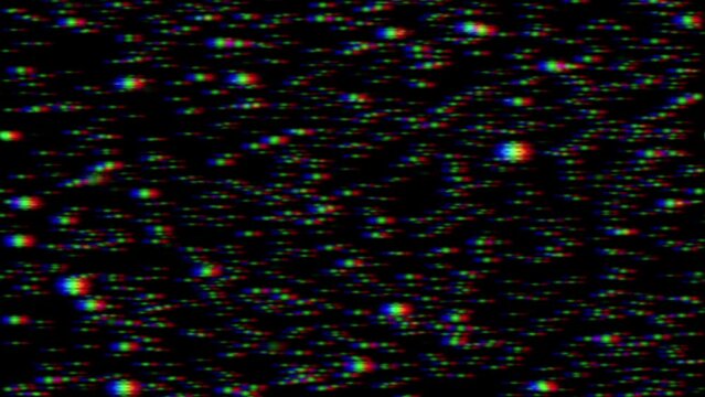RGB snowfall animation with VHS static. Retro glitch video