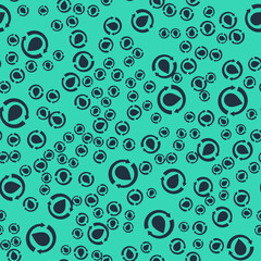 Black Recycle clean aqua icon isolated seamless pattern on green background. Drop of water with sign recycling. Vector