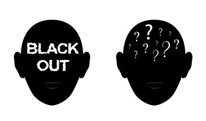 Silhouetten Köpfe mit Text Blackout, und Fragezeichen,
Vektor Illustration isoliert auf weißem Hintergrund
