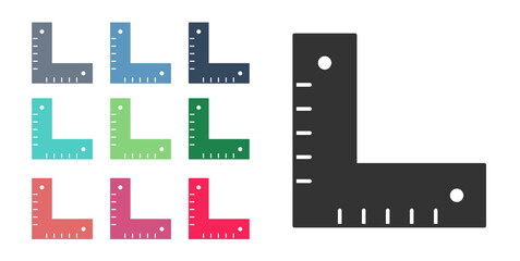 Black Corner ruler icon isolated on white background. Setsquare, angle ruler, carpentry, measuring utensil, scale. Set icons colorful. Vector