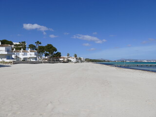 Deserted beach in Alcudia, Mallorca, Balearic Islands, Spain, outside the tourist season