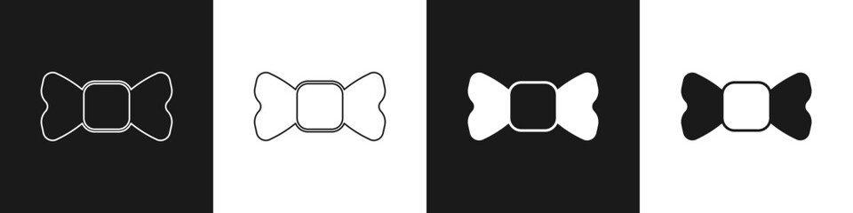Set Bow tie icon isolated on black and white background. Vector