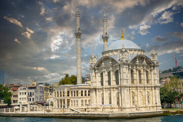 Fototapeta na wymiar View of Ortaköy Mosque from the Bosphorus in Istanbul