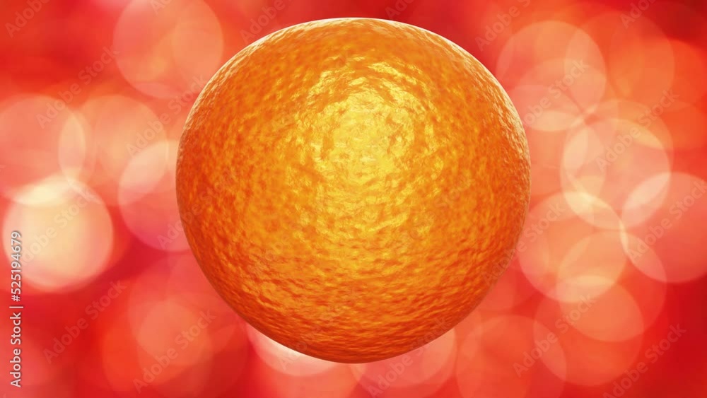 Poster realistic looping 3d animation of the orange peel pulsing fruit heart against colorful sunny red and