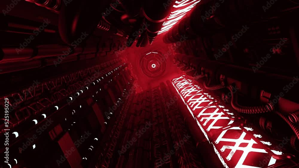 Aufkleber technological tunnel in futuristic ship. motion. 3d space with pipes and neon light in technological