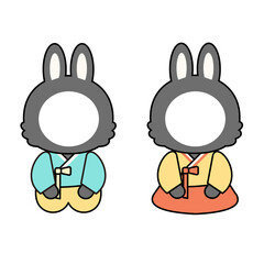 남녀 한복을 입은 검은토끼 캐릭터 얼굴 합성용 일러스트 © moore moore