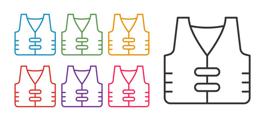 Set line Fishing jacket icon isolated on white background. Fishing vest. Set icons colorful. Vector