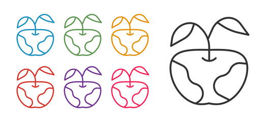 Set line Apple icon isolated on white background. Excess weight. Healthy diet menu. Fitness diet apple. Set icons colorful. Vector