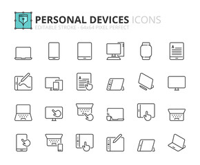 Simple set of outline icons about personal devices
