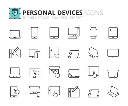 Simple set of outline icons about personal devices